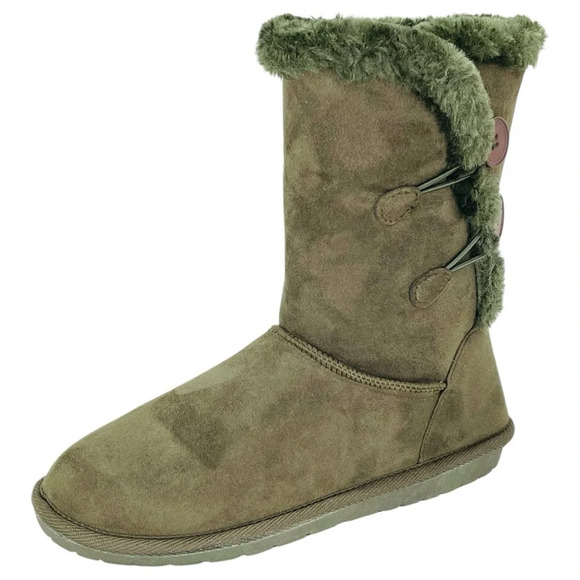 Sugar Shoes - Sugar Marty Army Green Microfiber Suede Over The Ankle Womens Cozy Boots Size 8M
